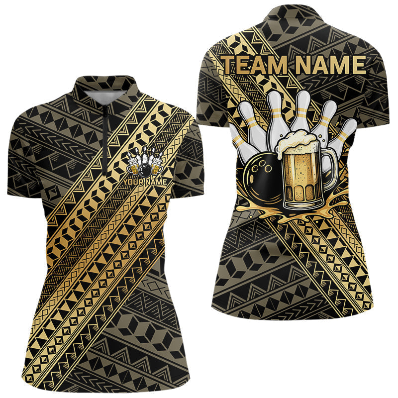 Blisscorners Yellow and Black tribal pattern Bowling and Beer shirts for men custom Team Bowling jerseys outfit MT2904