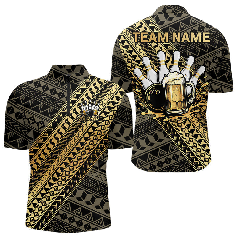 Blisscorners Yellow and Black tribal pattern Bowling and Beer shirts for men custom Team Bowling jerseys outfit MT2904