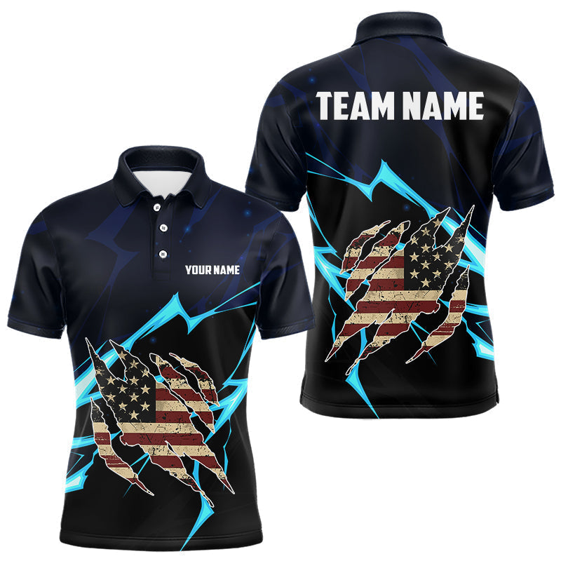 Blisscorners Vintage American Flag blue lightning Mens Golf polo shirts Custom patriotic Golf outfit For Mens LM1506