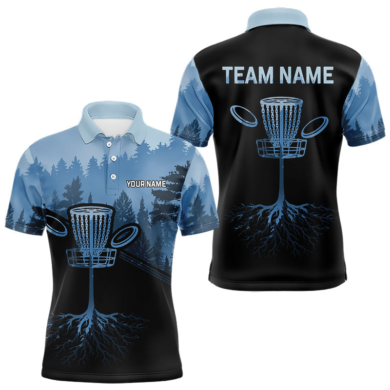 Blisscorners Black and Blue forest camo Mens Disc golf polo shirts Custom team disc golf wear, disc golf outfit LM1506