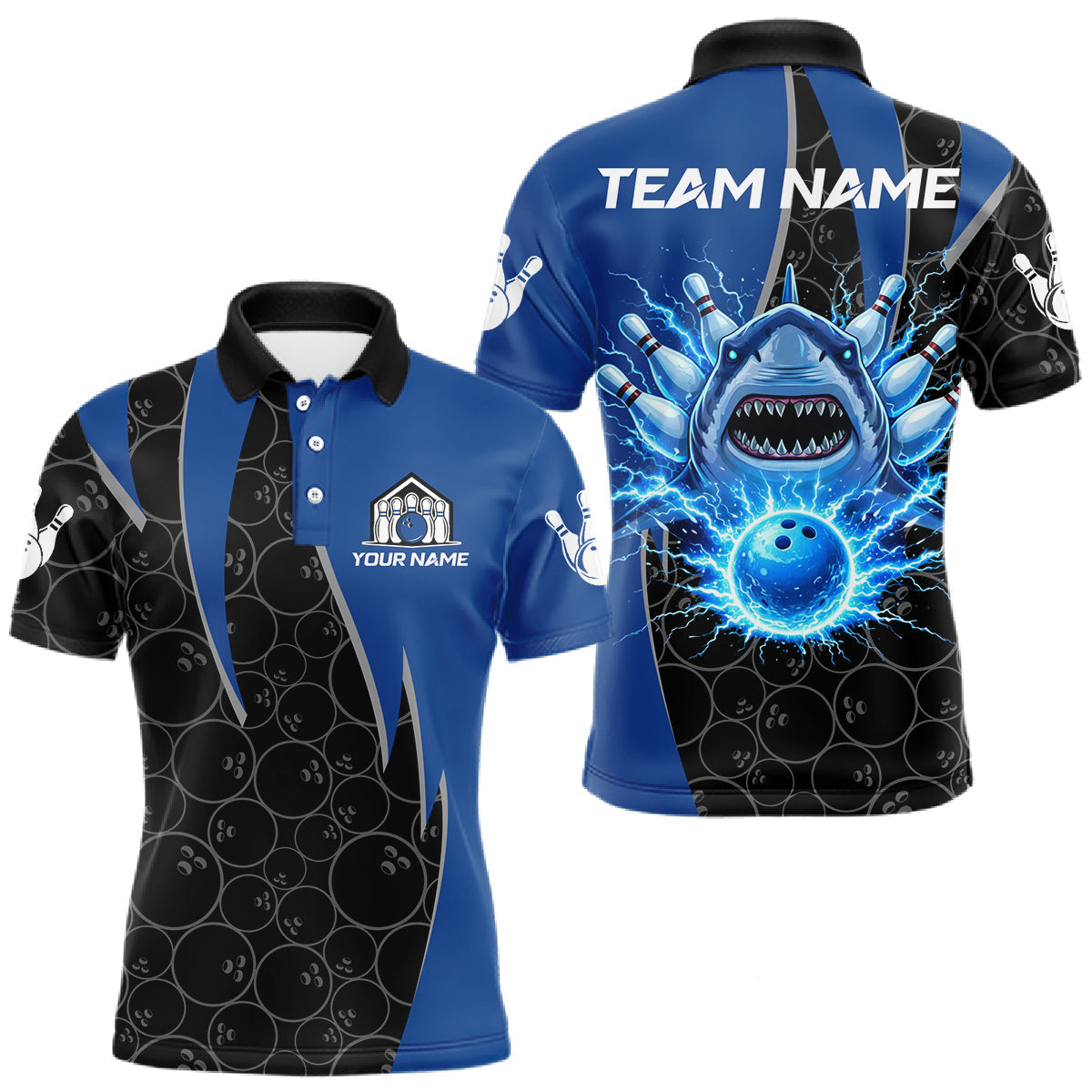 Blisscorners Black and blue lightning thunder shark bowling jerseys men custom bowling outfit men LM0101