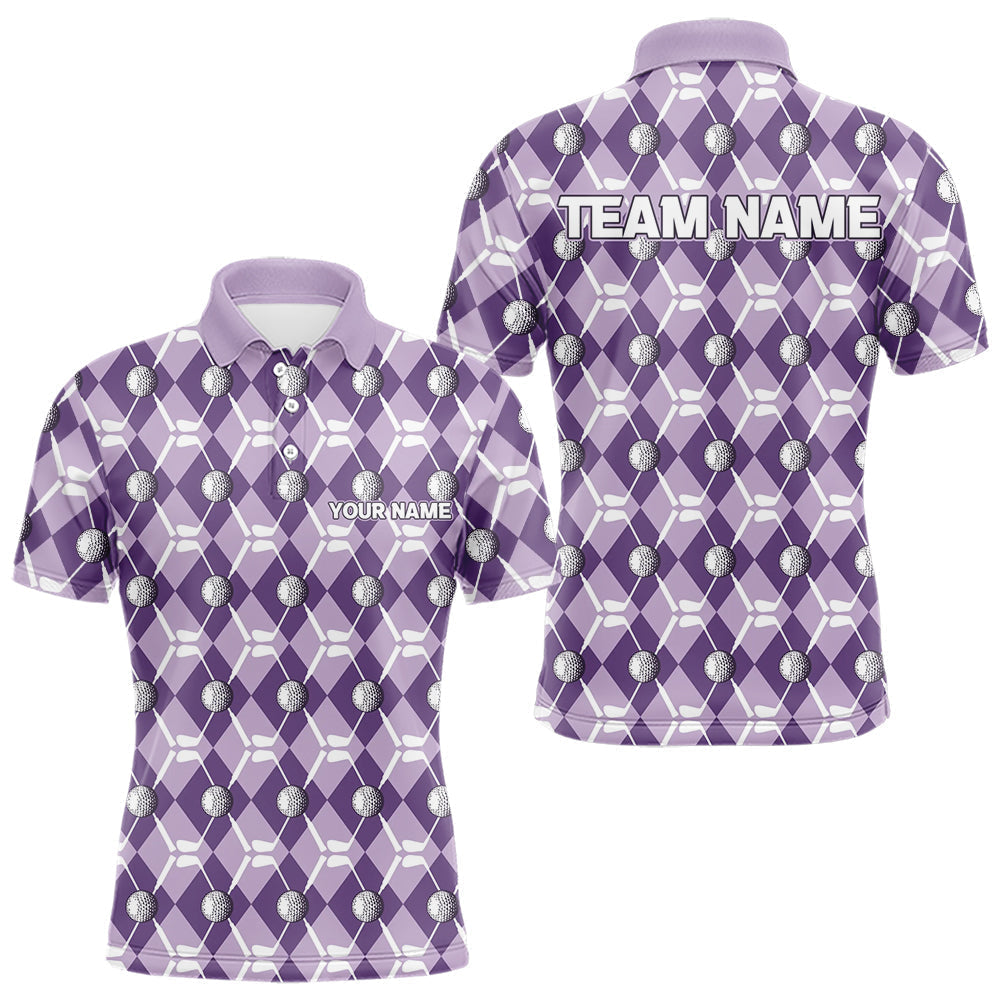 Blisscorners Mens golf polo shirts custom purple argyle plaid pattern golf attire for men, golfer gifts LM1506