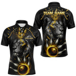 Blisscorners Custom Black and Gold Lion Bowling Polo, Quarter Zip shirts for Men, Lion Team Bowling Jerseys LM0607