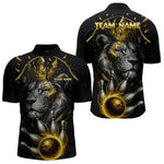 Blisscorners Custom Black and Gold Lion Bowling Polo, Quarter Zip shirts for Men, Lion Team Bowling Jerseys LM0607