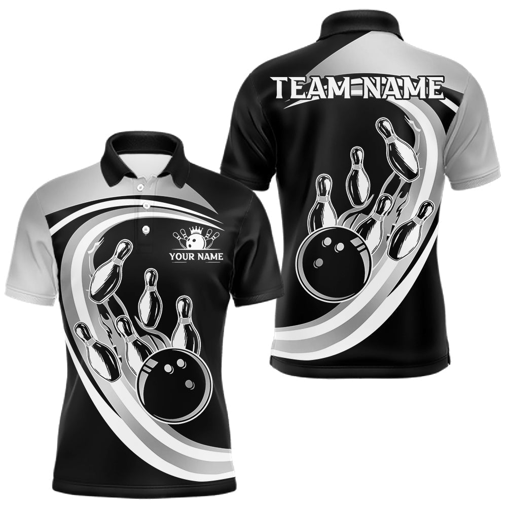 Blisscorners Black and Silver Bowling Shirts For Men Custom Bowling Team League Jerseys, Gift For Bowler LM0901