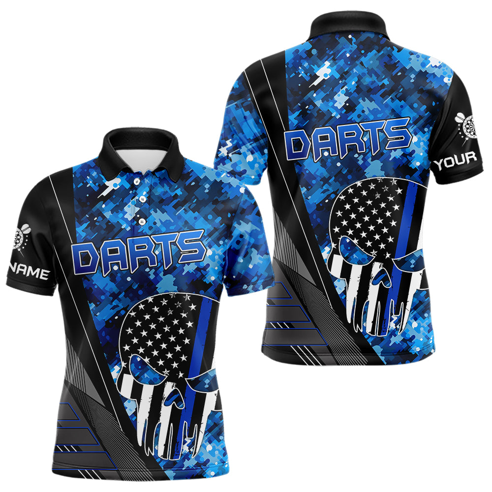 Blisscorners Black And White American Flag Skull Darts Blue Camo Darts Shirts For Men Custom Team Darts JerseyÂ 