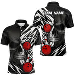 Blisscorners Black and White Skull Bowling Polo, Quarter Zip shirts for Men Custom Skull Team Bowling Jerseys LM1307