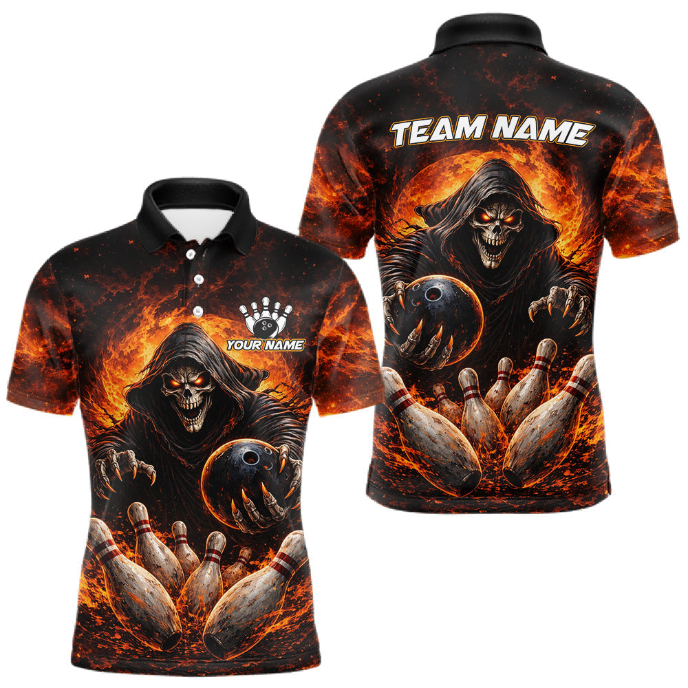 Blisscorners Personalized Skull Bowling Polo, 1/4 zip Jerseys for Men Custom Black and Orange Bowling Team shirts LM1501