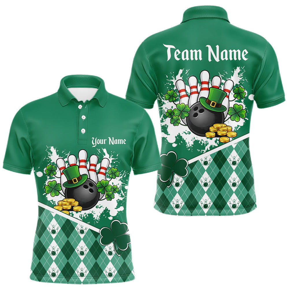 Blisscorners Green argyle pattern St Patrick Bowling Polo, 1/4 zip shirts for Men Custom team bowling jerseys LM1501