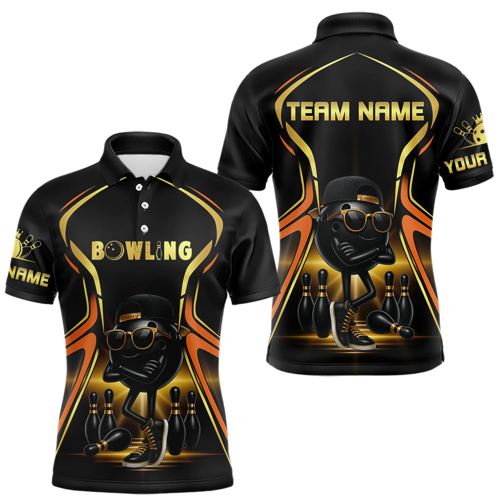 Blisscorners Black and Gold Funny bowling ball and pins Bowling shirts for Men Custom cool bowling team jerseys MT707