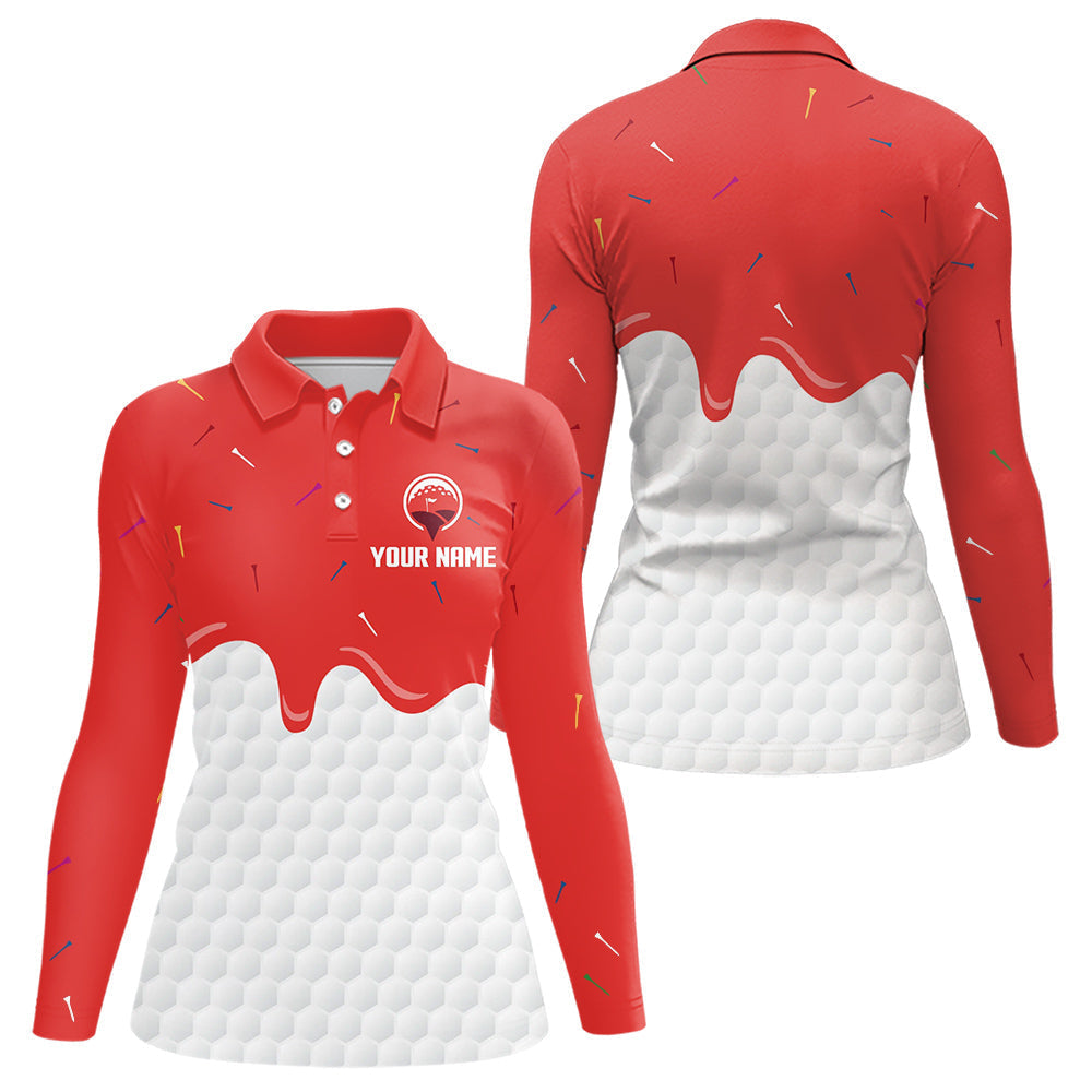 Blisscorners Mens golf polo shirts custom red Ice Cream Melting On Golf Ball, golf gifts for mens