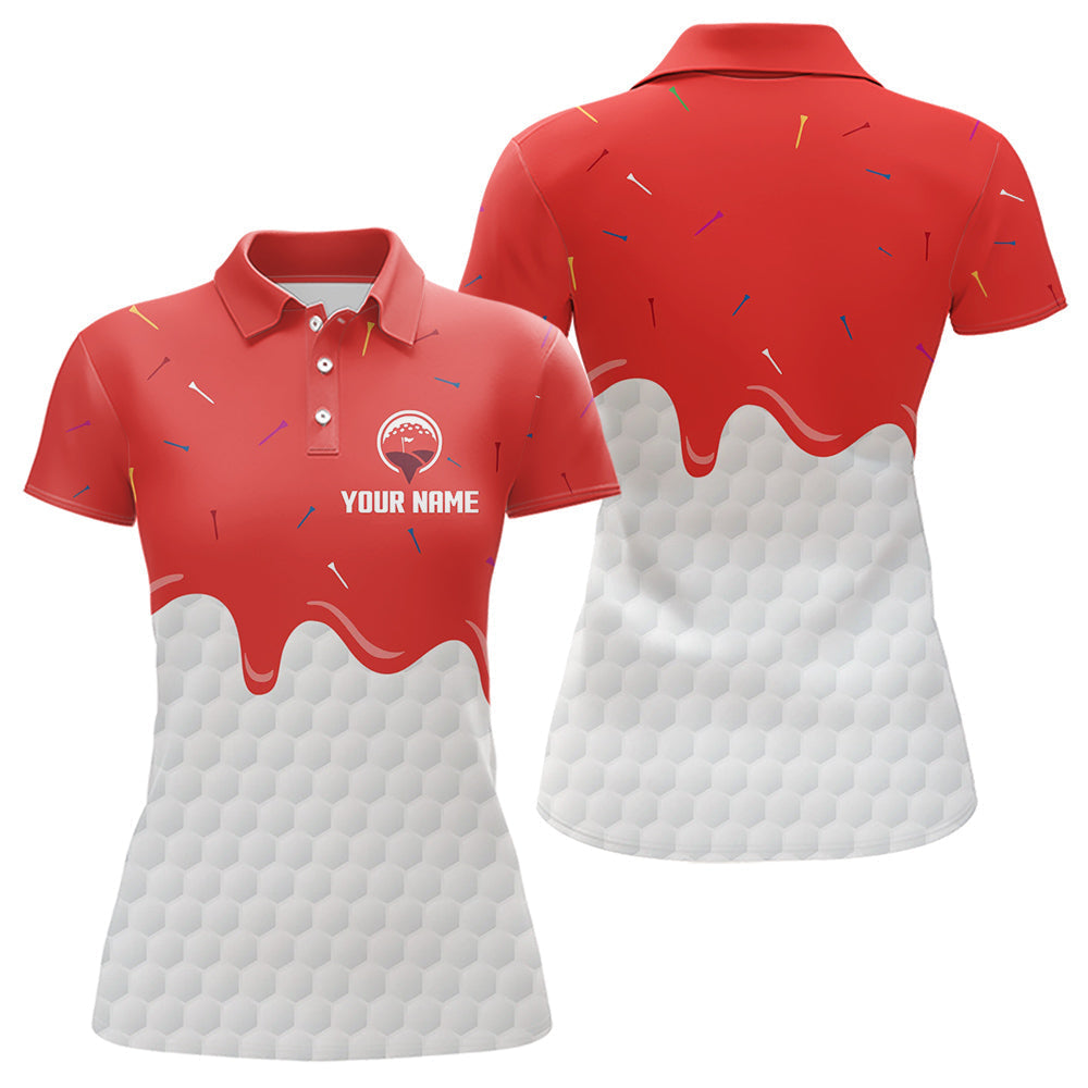 Blisscorners Mens golf polo shirts custom red Ice Cream Melting On Golf Ball, golf gifts for mens