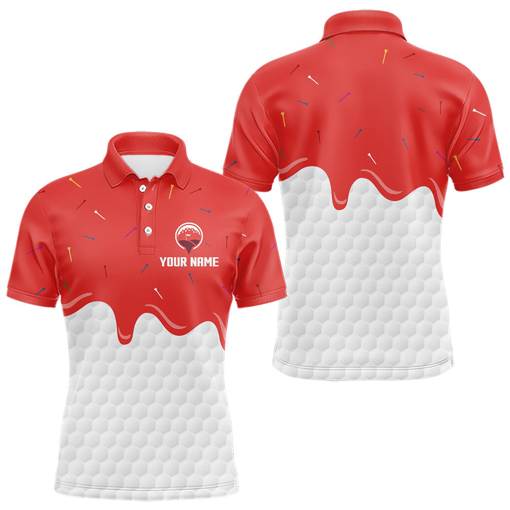 Blisscorners Mens golf polo shirts custom red Ice Cream Melting On Golf Ball, golf gifts for mens