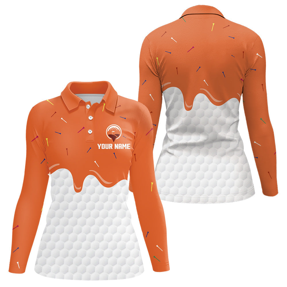 Blisscorners Mens golf polo shirts custom orange Ice Cream Melting On Golf Ball, golf gifts for mens
