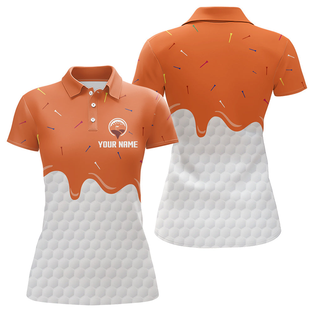 Blisscorners Mens golf polo shirts custom orange Ice Cream Melting On Golf Ball, golf gifts for mens