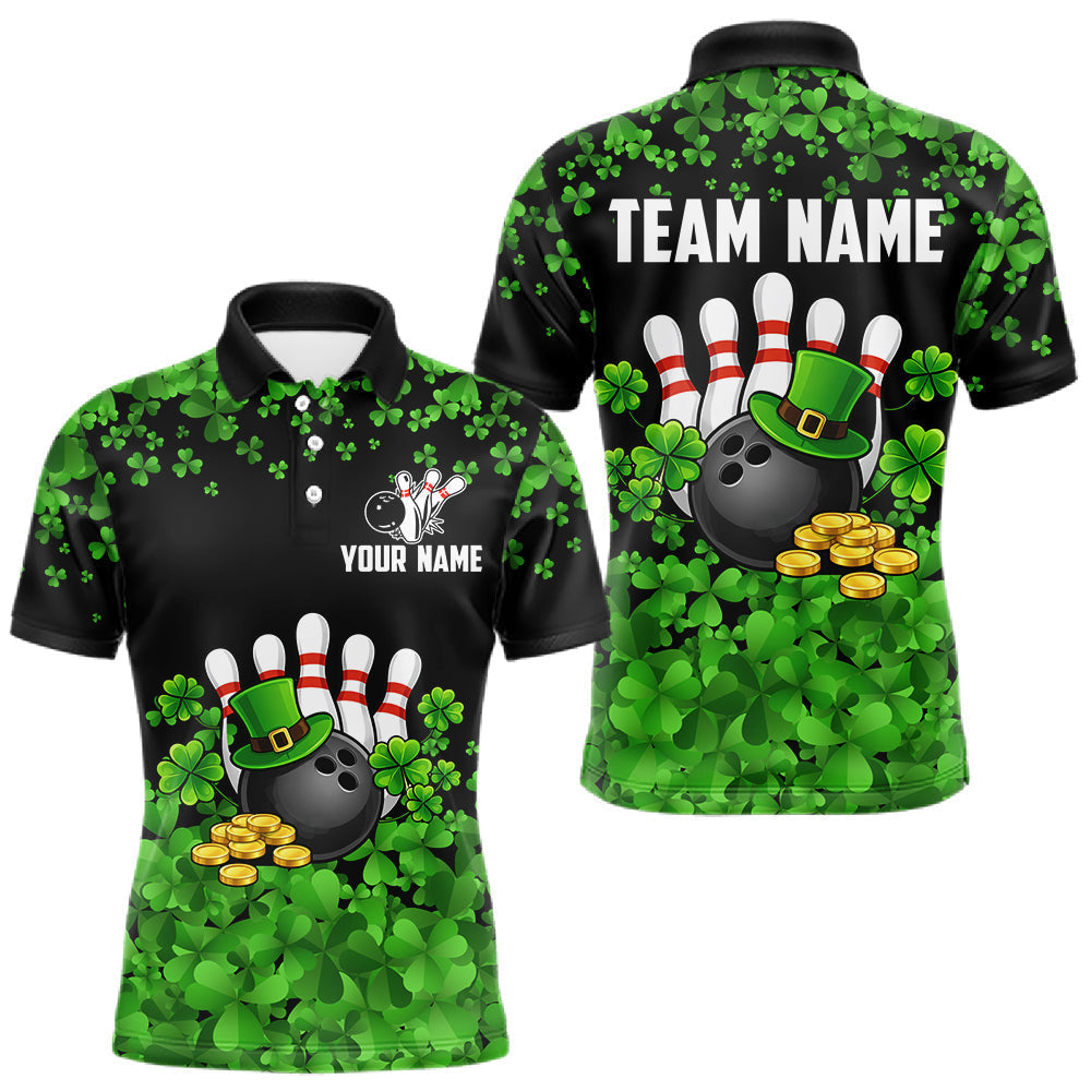 Blisscorners Custom Green clovers pattern Bowling shirts for men, St Patrick's Day bowling apparel, bowling gifts LM2201
