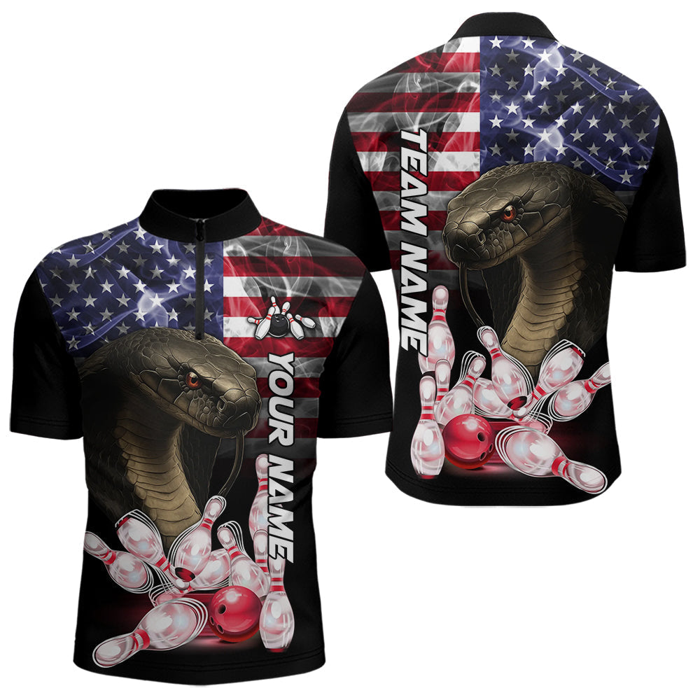 Blisscorners Smoke American Flag Cobra Snake Bowling Shirts for Men Custom patriotic Team Bowling jerseys LM2007