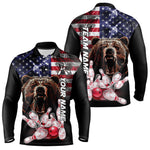 Blisscorners American Flag Bear Bowling Polo, Quarter Zip Shirts for Men Custom patriotic Team Bowling jerseys LM2007