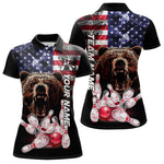 Blisscorners American Flag Bear Bowling Polo, Quarter Zip Shirts for Men Custom patriotic Team Bowling jerseys LM2007