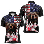 Blisscorners American Flag Bear Bowling Polo, Quarter Zip Shirts for Men Custom patriotic Team Bowling jerseys LM2007