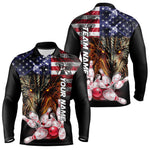Blisscorners American Flag Dragon Bowling Polo, Quarter Zip Shirts for Men Custom patriotic Team Bowling jersey LM2007
