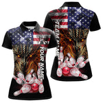 Blisscorners American Flag Dragon Bowling Polo, Quarter Zip Shirts for Men Custom patriotic Team Bowling jersey LM2007