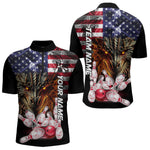 Blisscorners American Flag Dragon Bowling Polo, Quarter Zip Shirts for Men Custom patriotic Team Bowling jersey LM2007