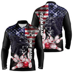 Blisscorners American Flag Panther Bowling Polo, Quarter Zip Shirts for Men Custom patriotic Team Bowling jerseys LM2007