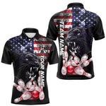 Blisscorners American Flag Panther Bowling Polo, Quarter Zip Shirts for Men Custom patriotic Team Bowling jerseys LM2007