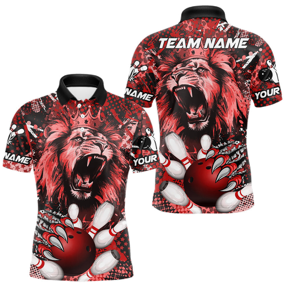 Blisscorners Red Camo Lion roar Bowling Polo, Quarter Zip Shirts for Men Custom Lion Bowling Team jerseys LM2201