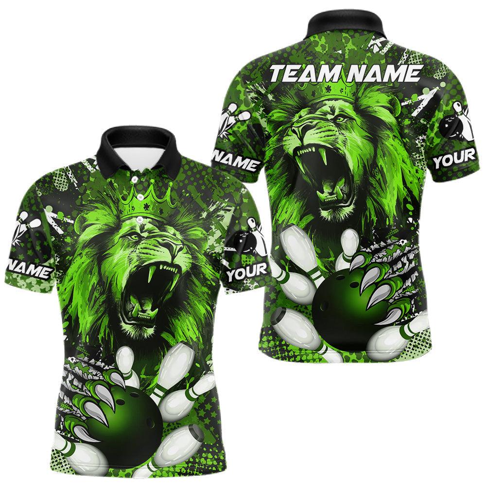 Blisscorners Green Camo Lion roar Bowling Polo, Quarter Zip Shirts for Men Custom Lion Bowling Team jerseys LM2201