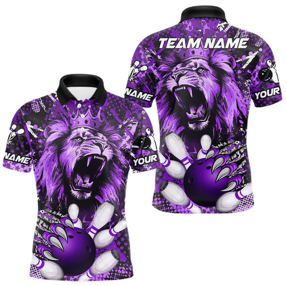 Blisscorners Purple Camo Lion roar Bowling Polo, Quarter Zip Shirts for Men Custom Lion Bowling Team jerseys LM2201