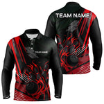 Maxxcorners Black and Red Flame Bowling Polo, Quarter Zip Shirts For Men Custom Bowling Outfit Team Jerseys MT0307