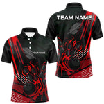 Maxxcorners Black and Red Flame Bowling Polo, Quarter Zip Shirts For Men Custom Bowling Outfit Team Jerseys MT0307