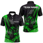 Maxxcorners Black and Green Flame Bowling Polo, Quarter Zip Shirts For Men Custom Bowling Outfit Team Jerseys MT0307