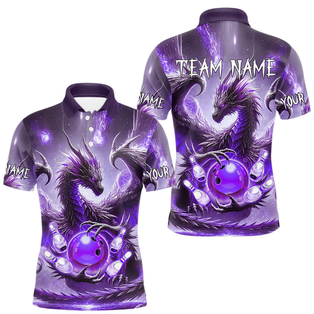 Maxxcorners Personalized Purple Lights Dragon Mens Bowling Polo, 1/4 Zip Shirt Custom Team Bowling League Jersey MT0307