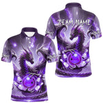 Maxxcorners Personalized Purple Lights Dragon Mens Bowling Polo, 1/4 Zip Shirt Custom Team Bowling League Jersey MT0307