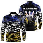 Blisscorners Blue, Yellow and White Tiger Skin Pattern Bowling Shirts For Men Custom Bowling Team jerseys