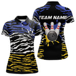 Blisscorners Blue, Yellow and White Tiger Skin Pattern Bowling Shirts For Men Custom Bowling Team jerseys