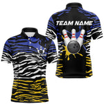 Blisscorners Blue, Yellow and White Tiger Skin Pattern Bowling Shirts For Men Custom Bowling Team jerseys