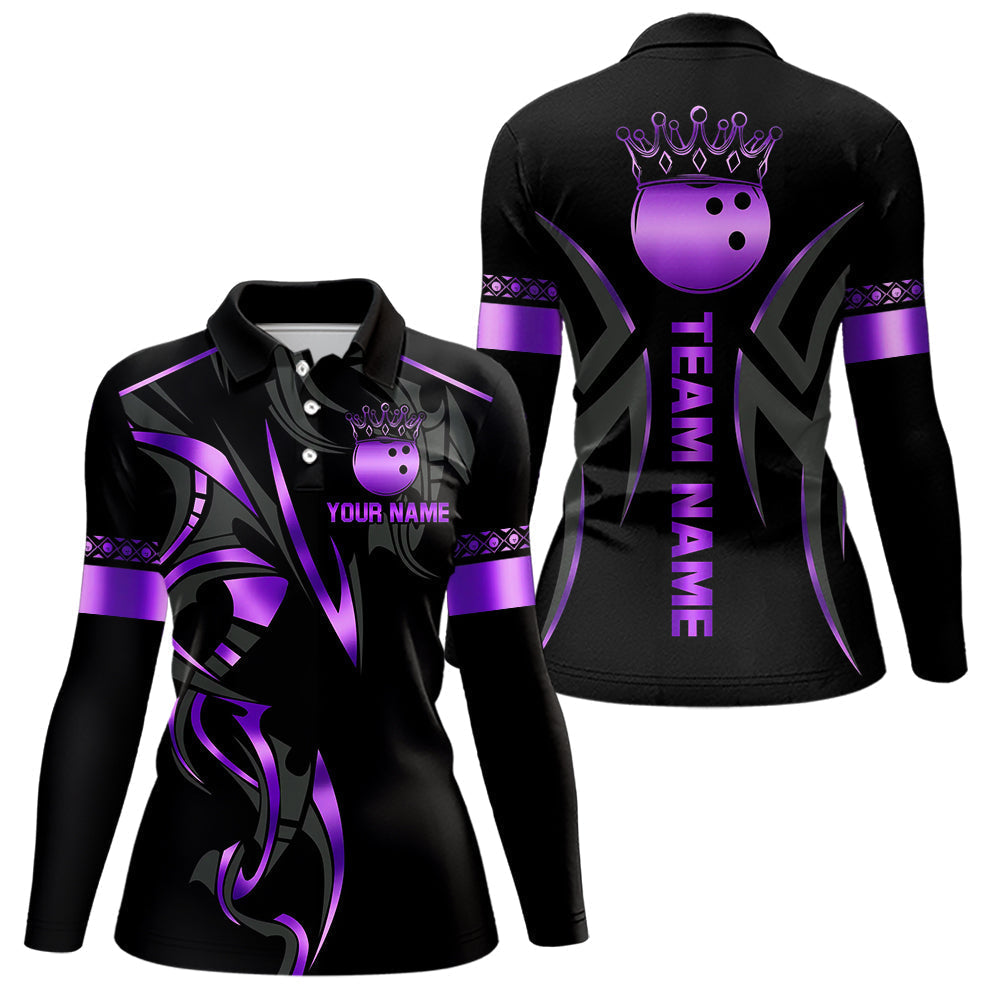 Blisscorners Black and Purple crown Bowling ball Polo, Quarter Zip Shirts for Men Custom Bowling Team jerseys