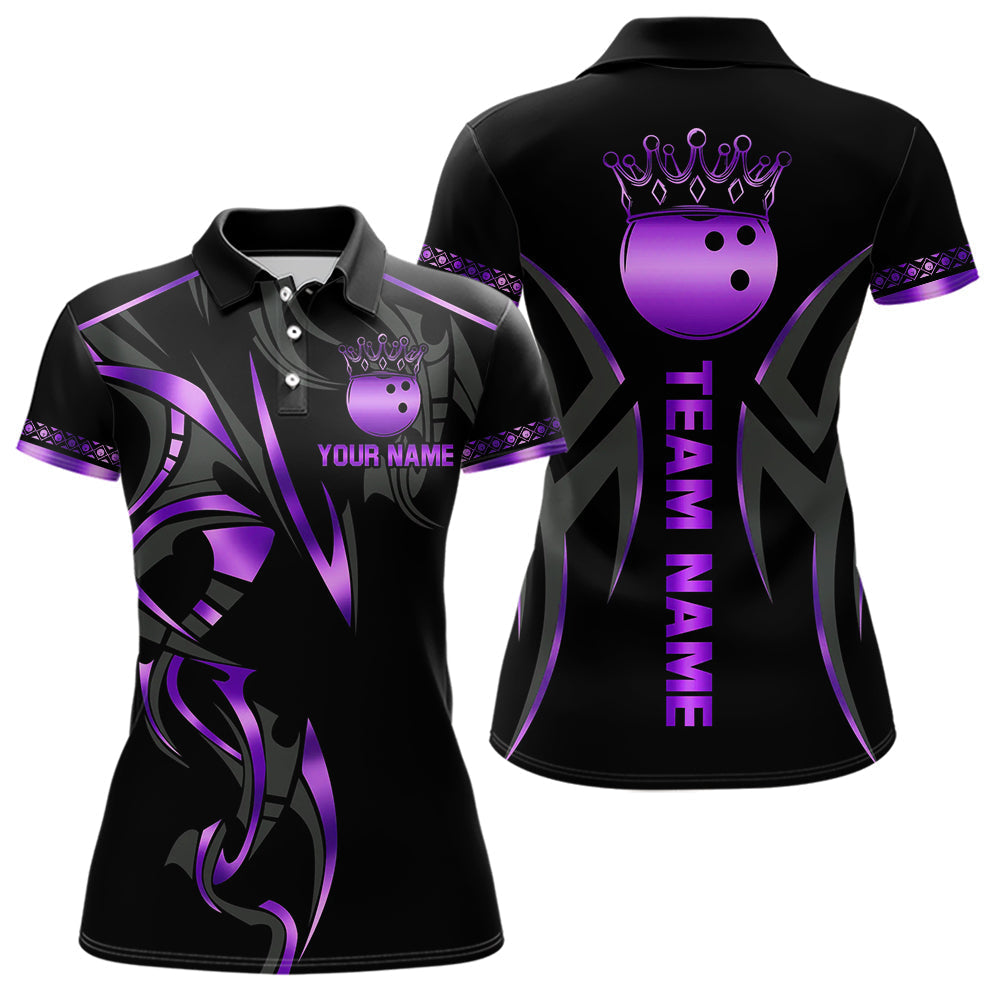 Blisscorners Black and Purple crown Bowling ball Polo, Quarter Zip Shirts for Men Custom Bowling Team jerseys MT0306