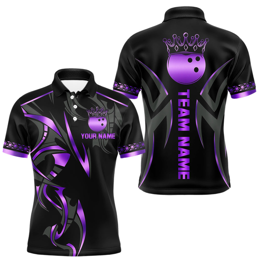 Blisscorners Black and Purple crown Bowling ball Polo, Quarter Zip Shirts for Men Custom Bowling Team jerseys