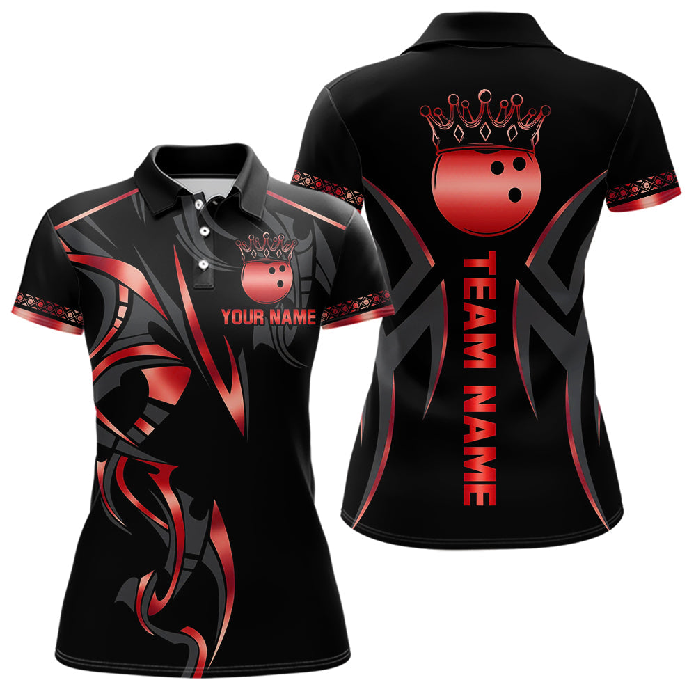 Blisscorners Black and Red crown Bowling ball Polo, Quarter Zip Shirts for Men Custom Bowling Team jerseys
