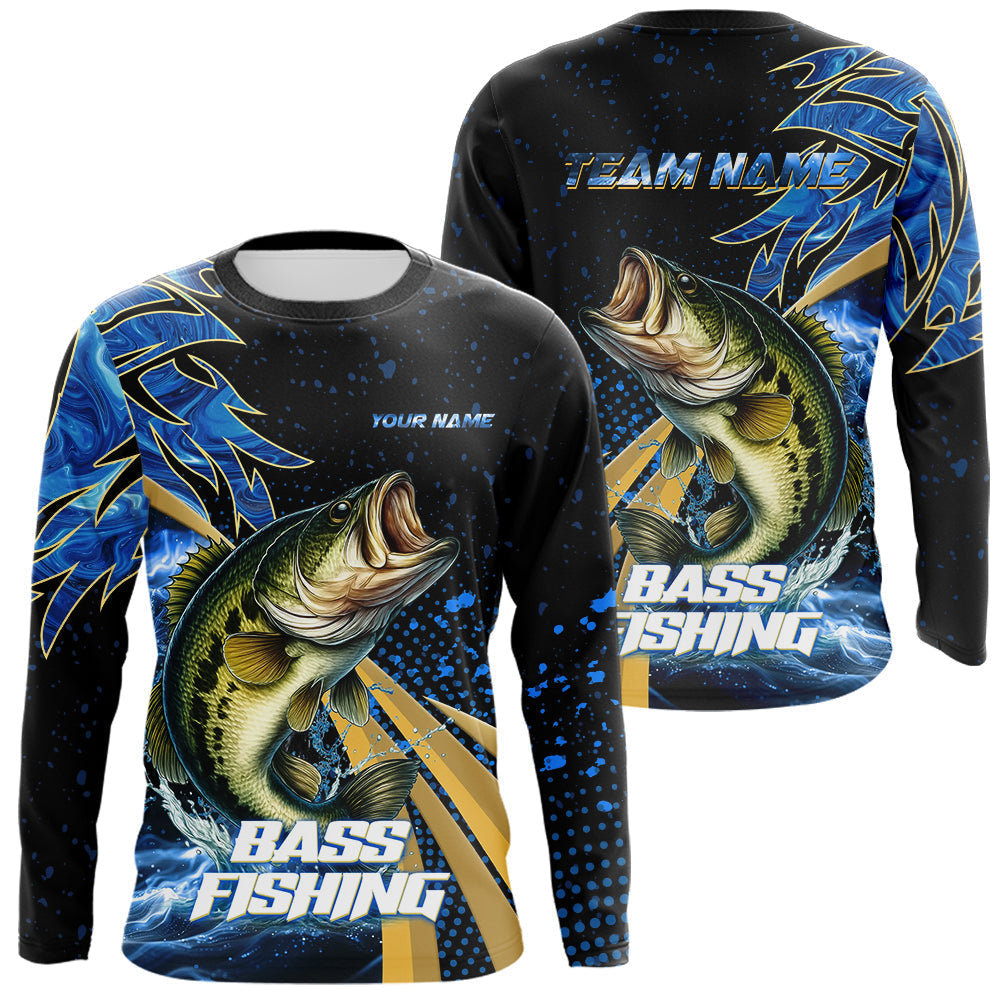 Blisscorners Blue Camo Largemouth Bass fishing Custom sun protection Bass fishing jerseys, custom fishing appare LM0607