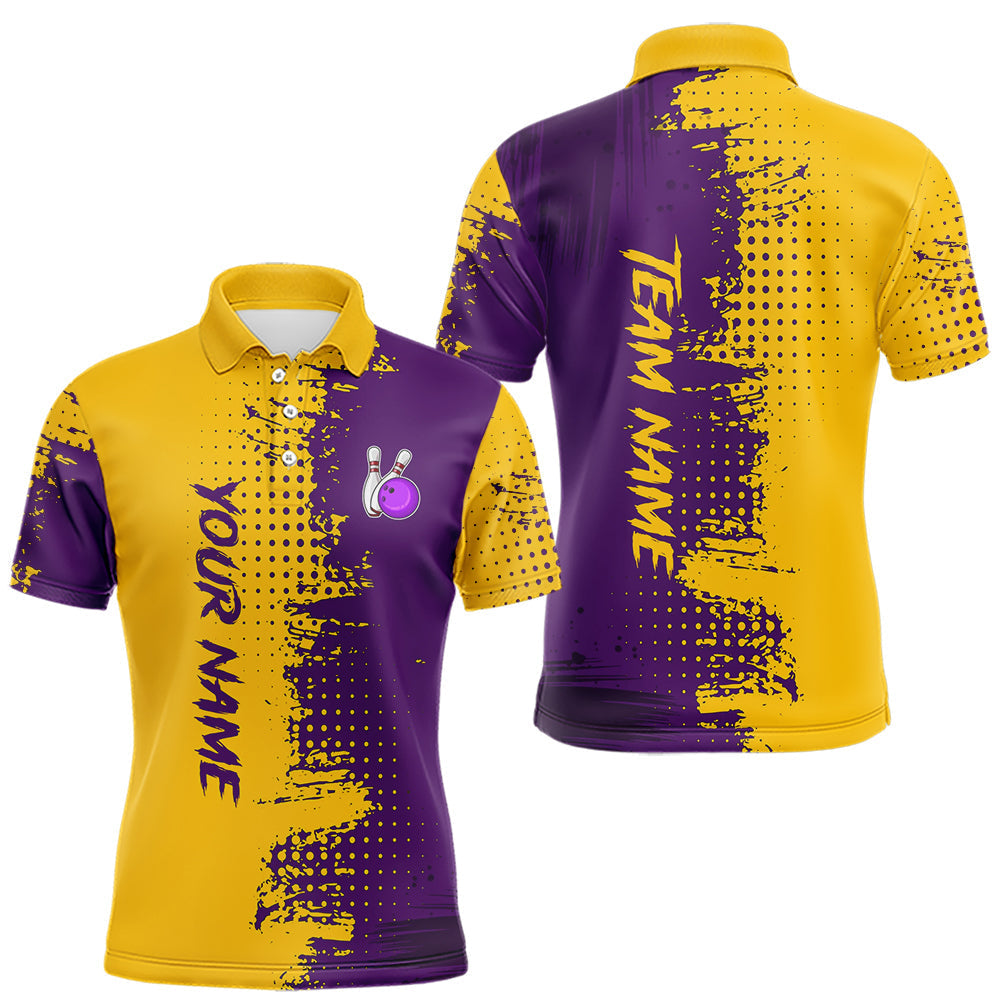 Maxxcorners Yellow and Purple Bowling Polo, Quarter Zip shirts for Men Custom Bowling Team Jerseys MT0307