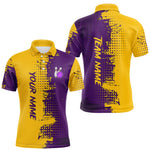 Maxxcorners Yellow and Purple Bowling Polo, Quarter Zip shirts for Men Custom Bowling Team Jerseys MT0307