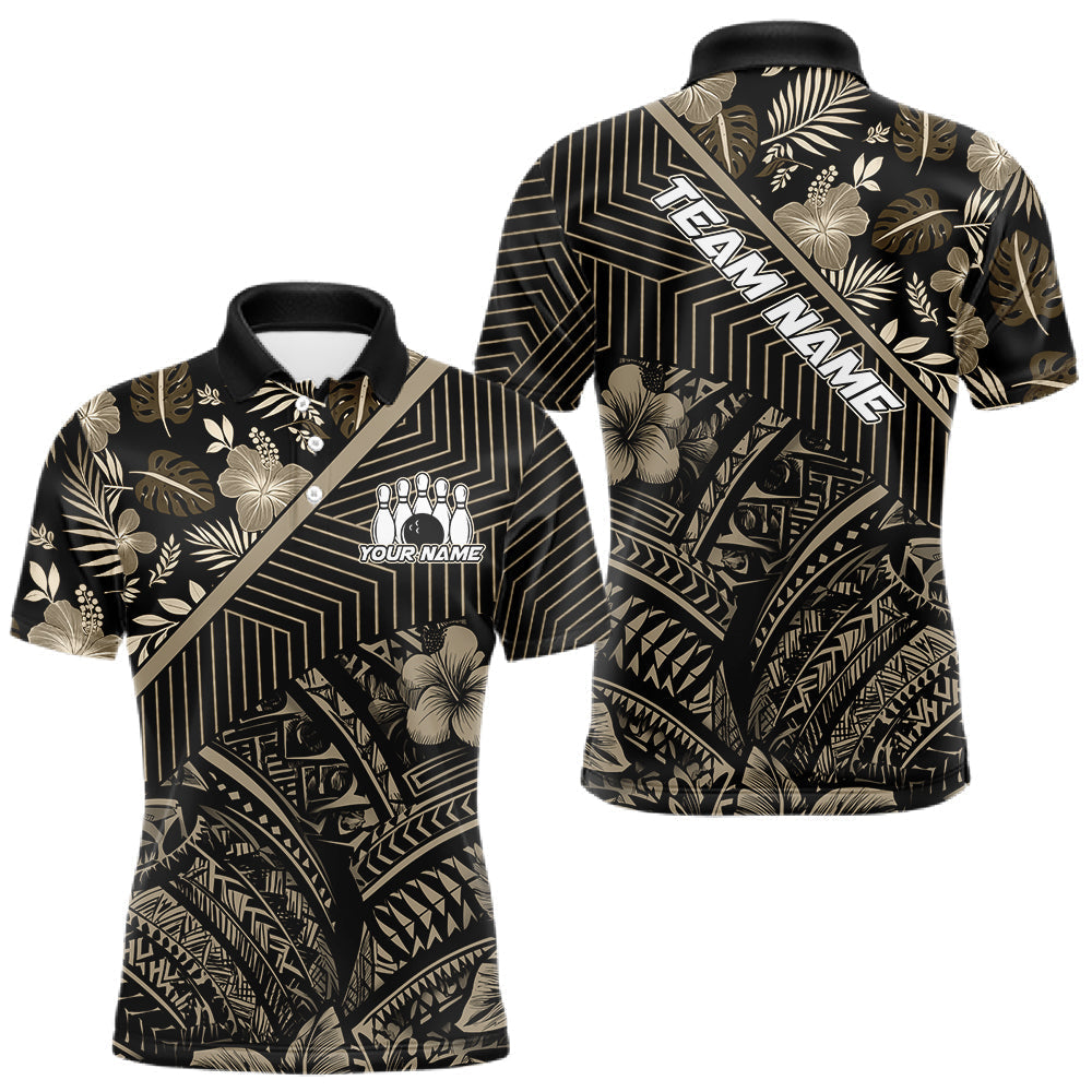 Blisscorners Black tribal pattern Bowling Polo, 1/4 zip Shirts For Men Custom Team Bowling Jerseys LM0101