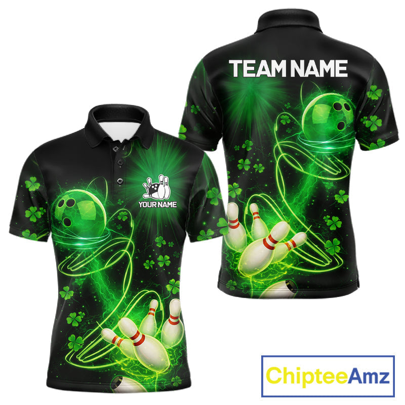 Blisscorners Green shamrock lightning thunder St Patrick's Day bowling shirts for men custom team bowling jerseys LM0901