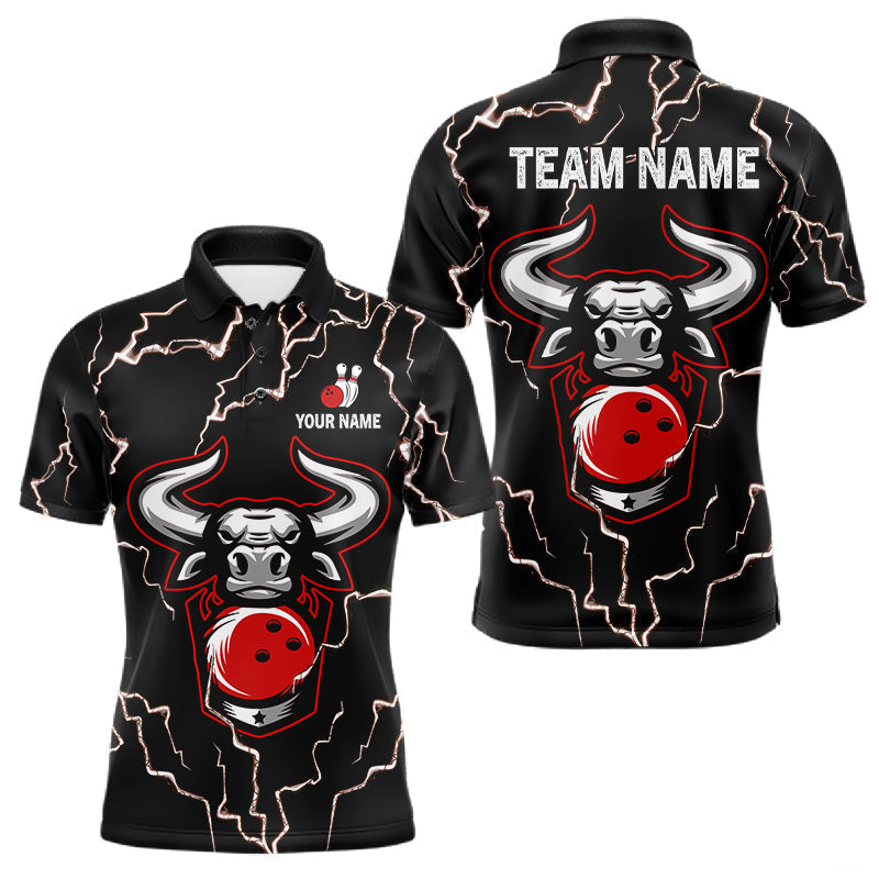 Blisscorners Bowling Bull Thunder Lightning Black and Red Bowling shirts for men custom Bowling Team League Jersey LM0901
